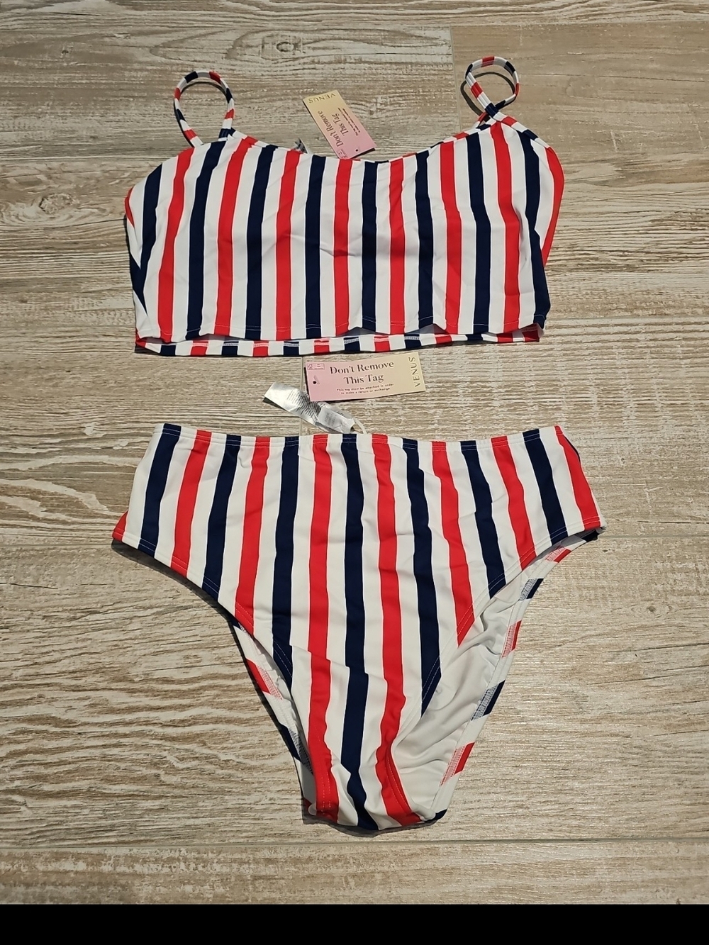 Striped Red Navy White Two-Piece Bikini Set Size M